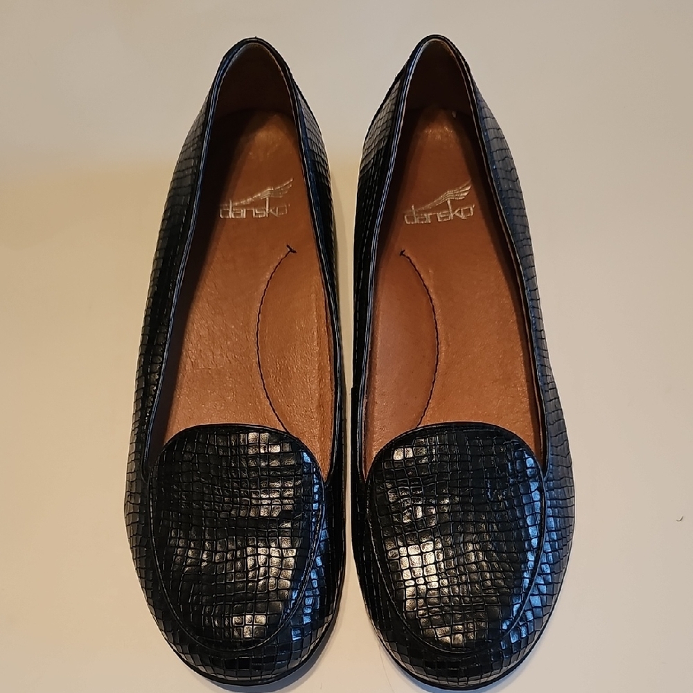 Dansko Black Croc-Embossed Leather Slip-On Flats